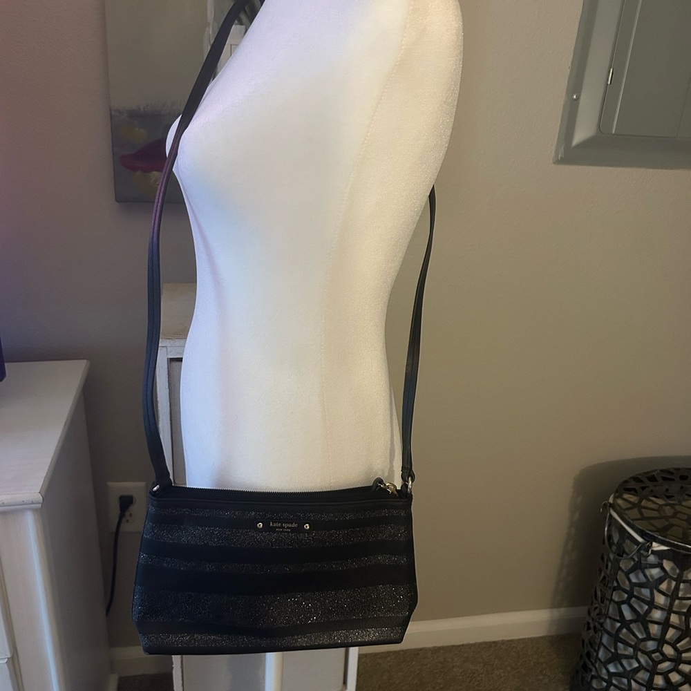 Kate Spade Black and Silver Striped Crossbody Bag